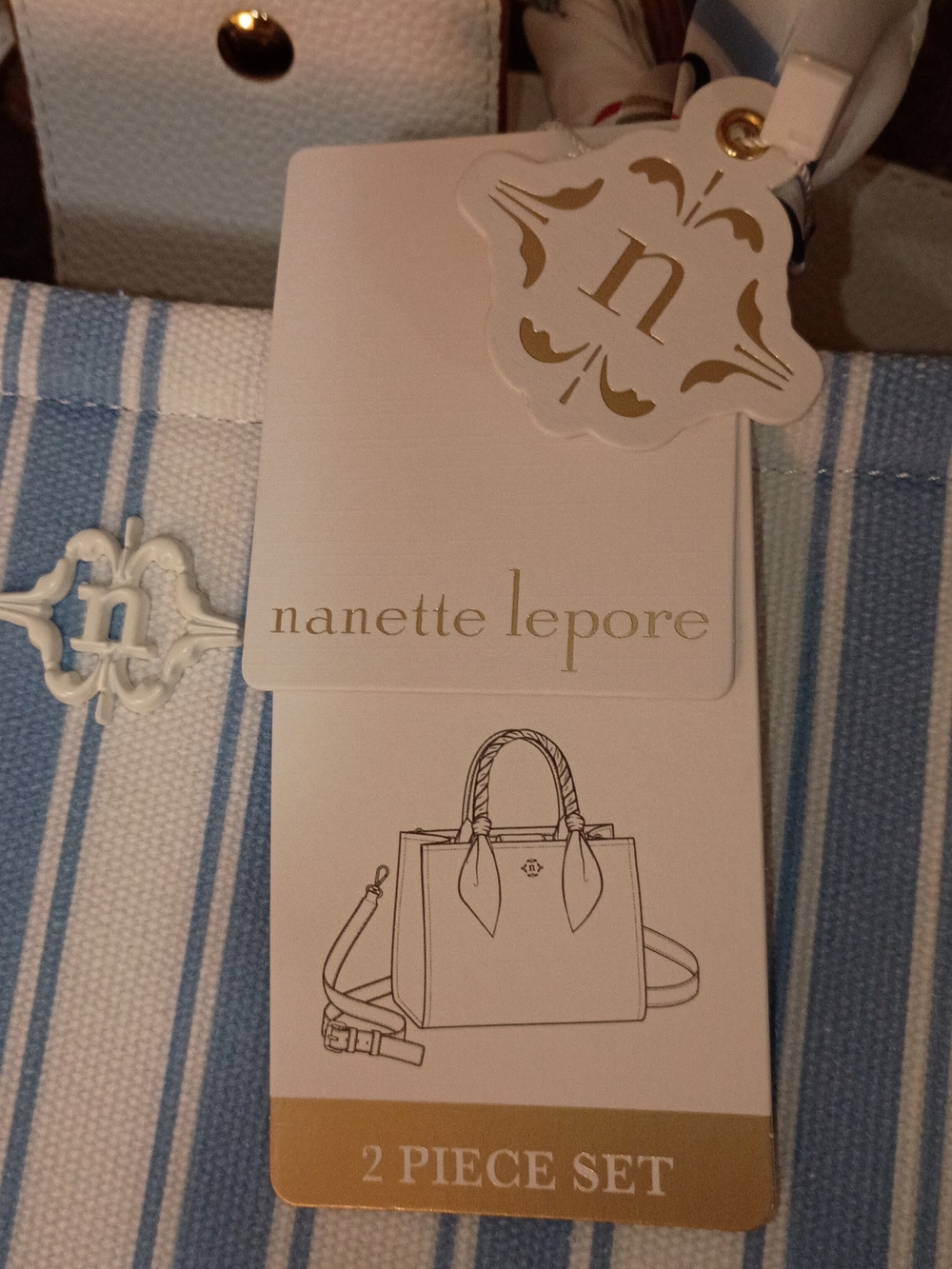 Nanette Lepore Two-Way Striped Tote with Scarf - Picture 2 of 11